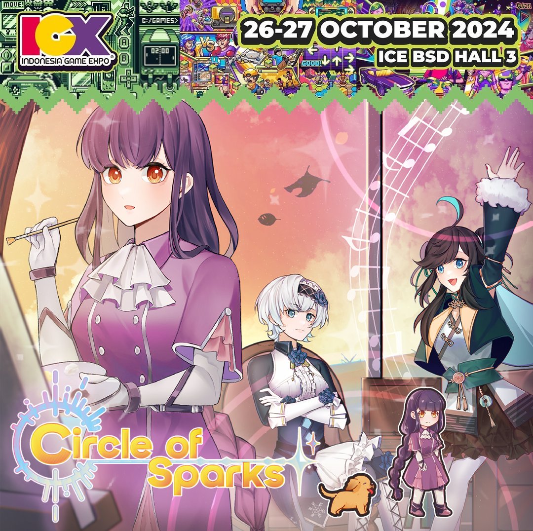 CircleOfSparks's tweet image. It won&apos;t be long before Circle of Sparks makes another public appearance... this time in Indonesia Game Expo (IGX) happening this weekend!

Come try out our Decorative Rhythm Game, get some merchandises while at it!

#circleofsparks #rhythmgame #cozygame