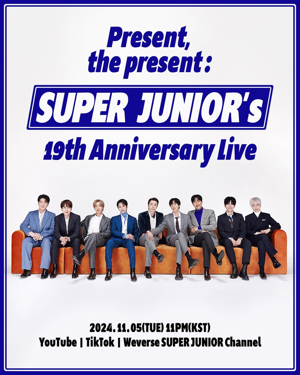 슈퍼주니어, 데뷔 19주년 기념 라이브 방송 11월 5일 오후 11시 시작!
언제 들어도 재미있는 ‘슈주’ 에피소드 한가득! 전 세계 엘프 모여라!

m.entertain.naver.com/article/415/00…
 
#슈퍼주니어 #SUPERJUNIOR
#SUPERJUNIOR_19th_Anniversary