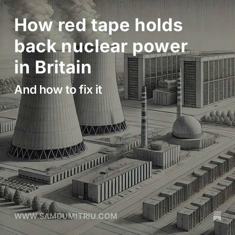 New: It costs more to build a nuclear power station in Britain than anywhere else in the world.

Bringing costs down will be key to harnessing the benefits of the AI economy.

My latest looks at one example of pointless red tape that delays new nuclear.

samdumitriu.com/p/how-red-tape…