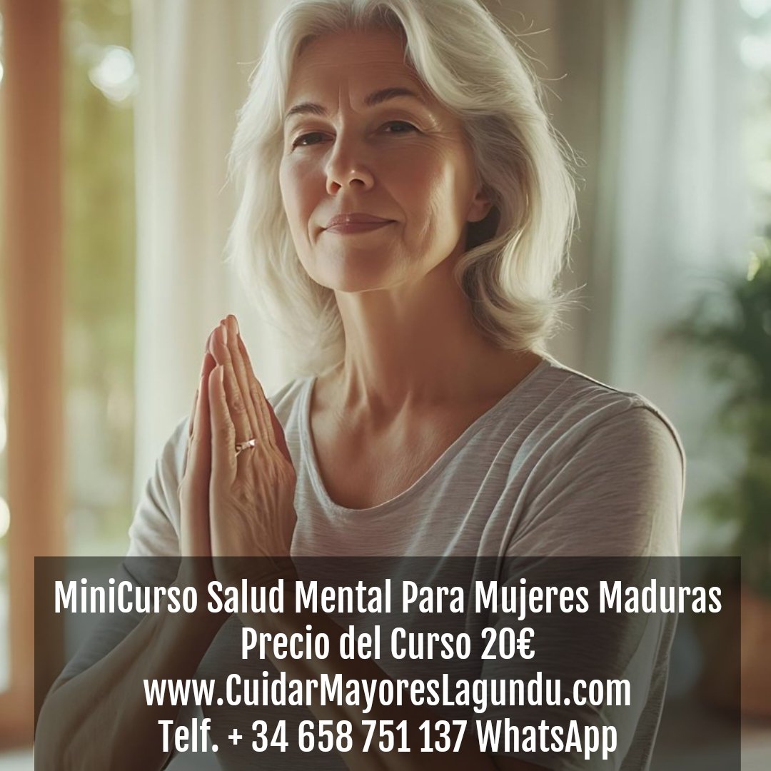 CuidarMayores's tweet photo. #MiniCurso #Salud #Mental Para #Mujeres #Maduras
#saludmentalfemenina  #madurez 
#mujeresmadurasyfelices
#bienestaremocional #reducirestres #autoestima #mindfulness #meditacion #relajacion #vidasana
#empoderamientofemenino
#saludmental #bienestarintegral
#mujeresconscientes #cuidate
#amorpropio #minicursosonline

Módulos del Curso Online

Módulo 1: Comprendiendo la Salud Mental en la Madurez

Cambios hormonales y emocionales

Mitos y realidades sobre la salud mental en la mujer madura
La importancia de la autoestima en esta etapa

Módulo 2: Técnicas de Relajación y Reducción del Estrés

Respiración profunda
Mindfulness y meditación
Yoga y ejercicio físico adaptado
Técnicas de visualización

Módulo 3: Fortaleciendo las Relaciones Sociales

Comunicación efectiva
Estableciendo límites saludables
Creando una red de apoyo

Módulo 4: Desarrollando Habilidades de Afrontamiento

Identificación y manejo de emociones
Resolución de problemas
Pensamiento positivo

Módulo 5: Nutrición y Bienestar Emocional

La alimentación como herramienta para mejorar el estado de ánimo
La importancia del sueño
El impacto del estilo de vida en la salud mental

 Se envian los cursos por WhatsApp

Forma de Pago del Curso Online

Paypal info@cuidarmayoreslagundu.com

Bizum Telf. 658 751 137

Western Union

Ria Money Transfer

MoneyGram

¡Te espero en el curso!

Certificado:

Al finalizar el curso, los estudiantes recibirán un certificado de finalización.por la empresa
Lagundu Servicios Asistenciales S.L 

Inscripción Al MiniCurso Online
 .
Email Info@CuidarMayoresLagundu.Com
Telf. +34 658 751 137 WhatsApp 

Javier Arzuaga Errazquin Fundador de Lagundu Servicios Asistenciales S.L 

https://t.co/CBUfrG1jcb
