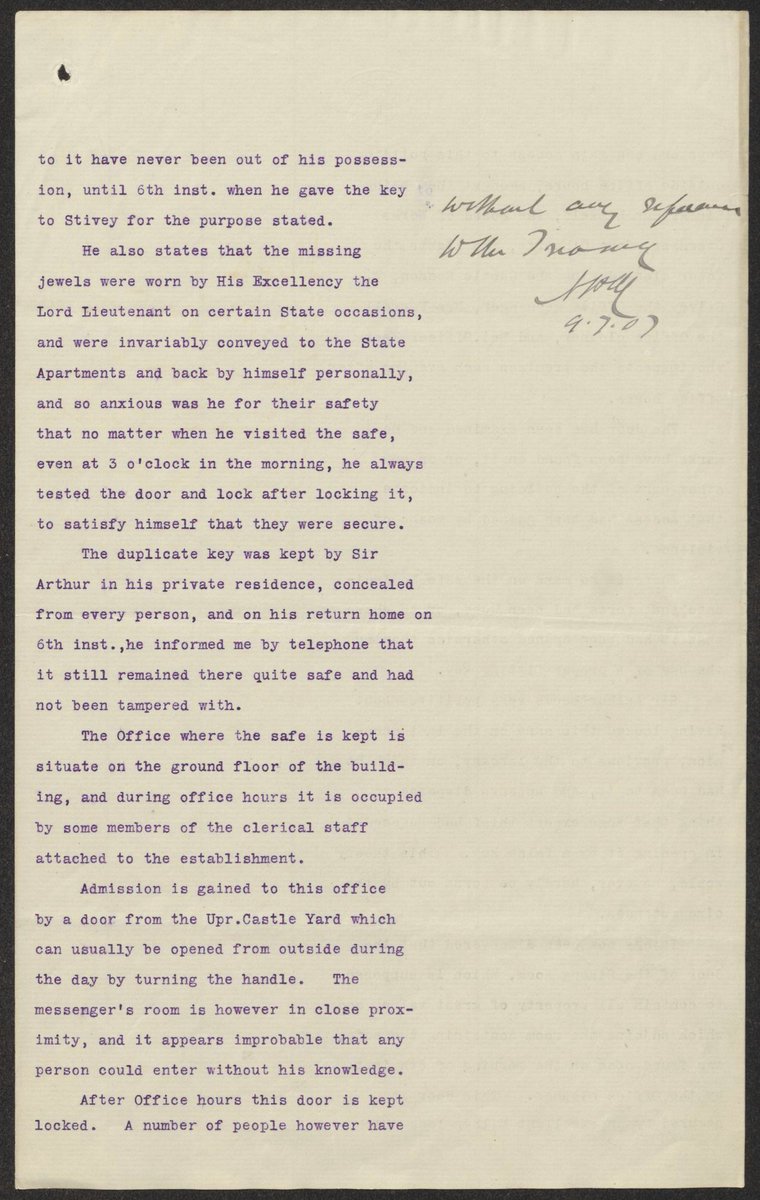 NARIreland's tweet photo. Mystery is the #EYA monthly theme for October and an example of a mystery well documented in our #CSORP records is the theft of the Irish crown jewels stolen from Dublin Castle in 1907. The jewels were never recovered and the mystery remains unsolved to this day...@DeptCultureIRL https://t.co/pASQoaoKHt