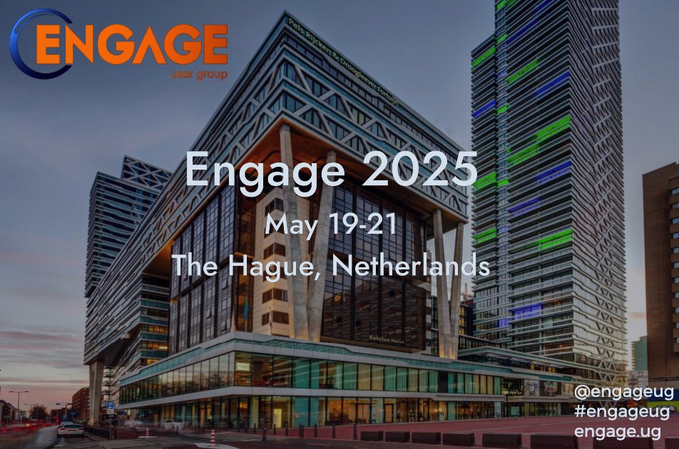 Join us live in The Hague!

Engage 2025, is scheduled for May and once more we found an astonishing location!
Monday-Wednesday: 19 - 21 May, 2025, in a venue called The Hague Conference Centre - New Babylon.
Hope to see you there !

More info at engage.ug