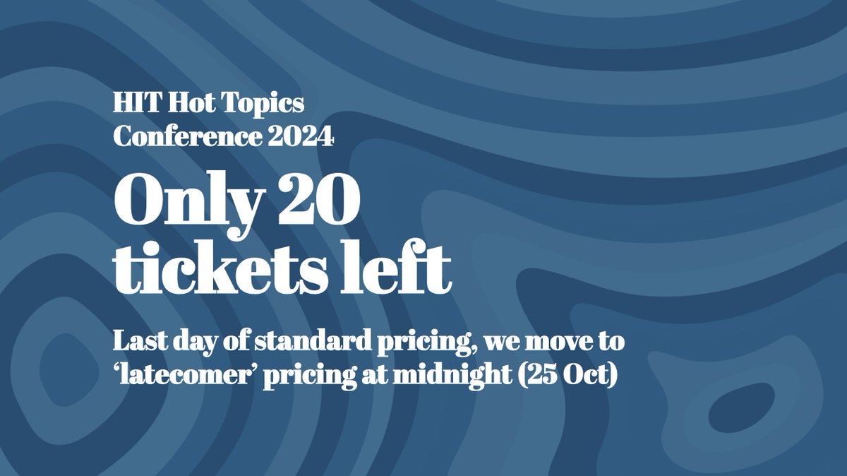 Last 20 places left! Prices go up to latecomer price tonight at midnight (25 Oct).
2024.hit.org.uk