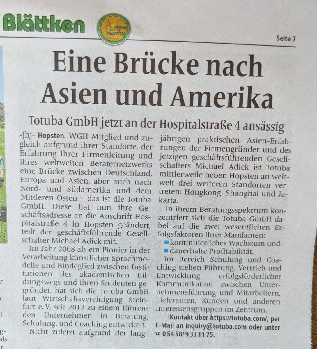 totuba_ltd's tweet photo. Totuba im Hopstener Blättken Ausgabe November 2024 Nr. 10 37. Jahrgang https://t.co/4S0LY7ObK3