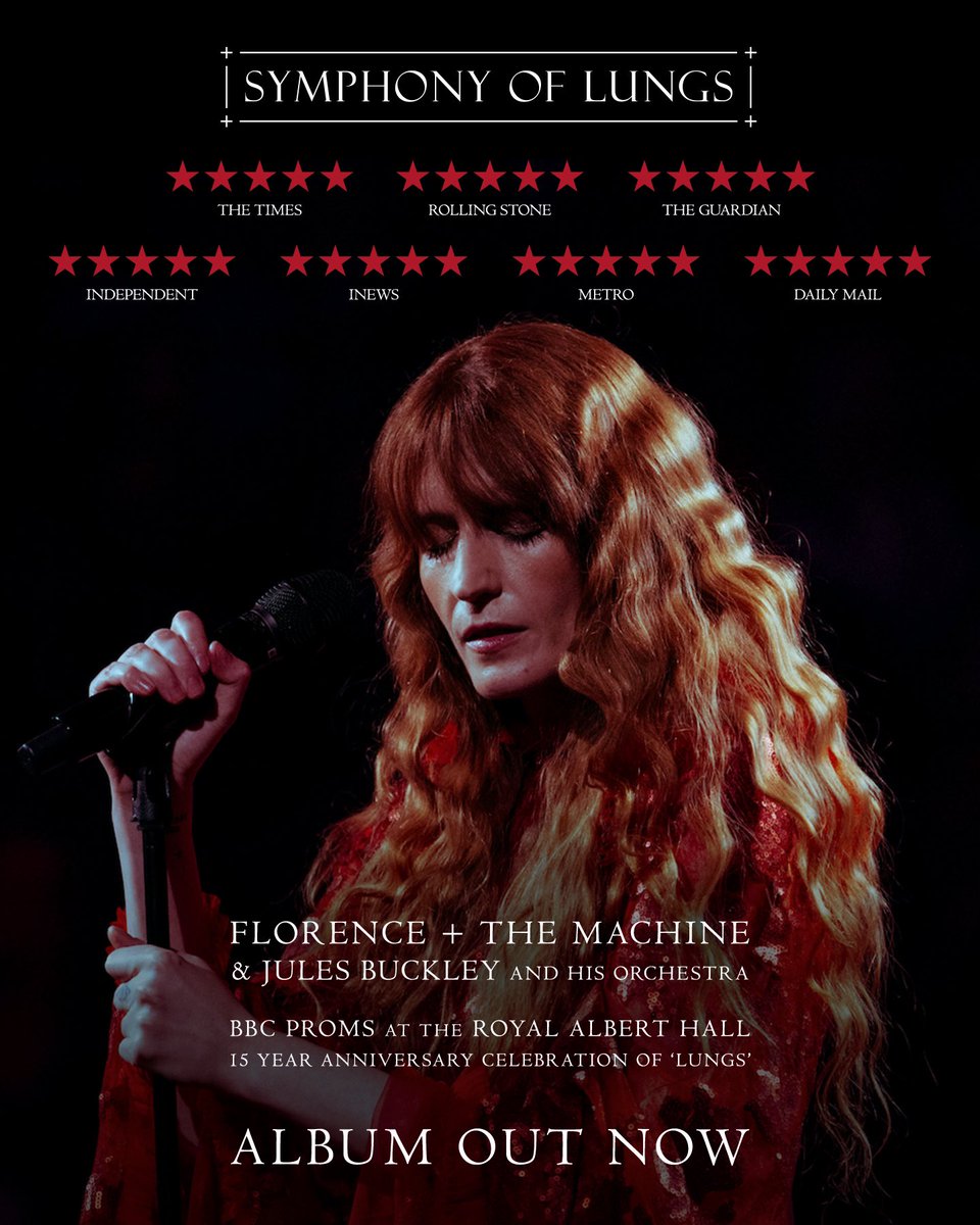 Florence + the Machine (@florencemachine) on Twitter photo Symphony of Lungs 🫁
BBC Proms at the Royal Albert Hall with <a href="/julesbuckley/">Jules Buckley</a> and his orchestra
Album out now Symphony of Lungs 🫁
BBC Proms at the Royal Albert Hall with <a href="/julesbuckley/">Jules Buckley</a> and his orchestra
Album out now