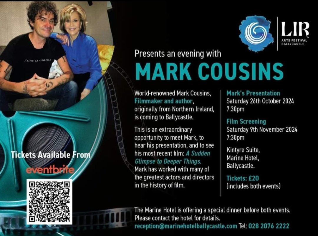 In two days time I'll be in Ballycastle, county Antrim, to talk about my life in cinema. 
I'll use 99 images to explore  filmmaking, movie stardom, directing, travel, creativity etc.