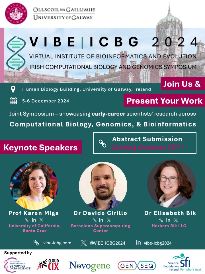 ⏳ Last chance! Abstract submissions close TODAY! 

Submit now to share your research at VIBE/ICBG 2024 - and get FREE registration with your abstract! 🎉

Abstract submission 👉 tinyurl.com/vibeicbgabstra…

#VIBE2024 #ICBG2024 <a href="/GenomicsCRT/">Genomics Data Science - SFI CRT</a>