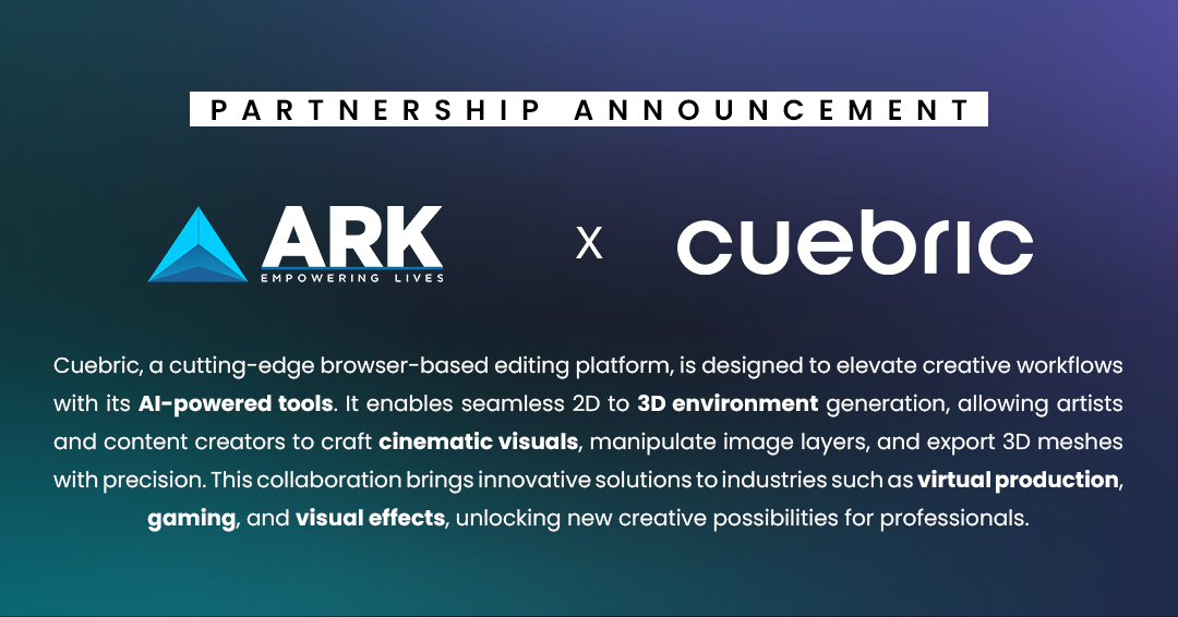 arkinfosolution's tweet image. We’re excited to announce our partnership with Cuebric, an AI-powered editing platform enhancing 2D to 3D workflows. Together, we’re bringing new creative possibilities to virtual production, gaming, and visual effects.

#CreativeWorkflows #AIPowered #VirtualProduction