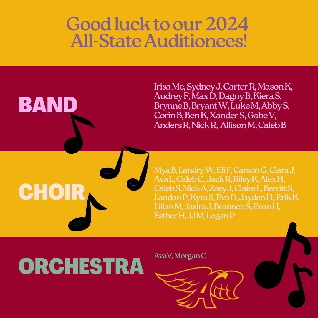 Good luck tomorrow to all our All State music auditionees! <a href="/Ankeny_Hawks/">Ankeny High School Activities</a> <a href="/Ankeny_HS/">Ankeny High School</a> <a href="/ahs_vocal_music/">Ankeny Vocal Music</a>