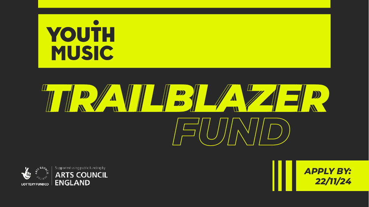 YouthMusic's tweet photo. The Trailblazer Fund is now open for applications ✅ 

Grants of £2,000 - £30,000 are available for innovative organisations in England that help young people to make, learn, and earn in music.

Apply by Friday 22 November: https://t.co/G7lKozVad5 https://t.co/e5hoqL4yfl