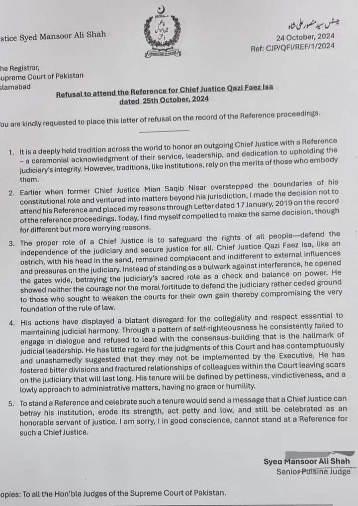 Hamid Mir حامد میر (@hamidmirpak) on Twitter photo Big charge sheet. Justice Mansoor Ali Shah compared Justice Qazi Faez Isa with Justice Saqib Nisar. He claimed that Justice Qazi Faez Isa like an Ostrich with his head in the sand remained indifferent to the external pressures against the judiciary. He betrayed his institution. Big charge sheet. Justice Mansoor Ali Shah compared Justice Qazi Faez Isa with Justice Saqib Nisar. He claimed that Justice Qazi Faez Isa like an Ostrich with his head in the sand remained indifferent to the external pressures against the judiciary. He betrayed his institution.