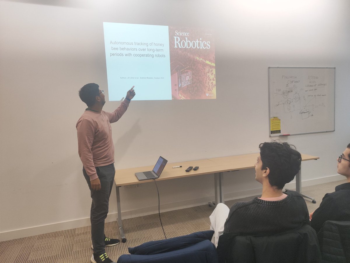 Salah Talamali (@salahtalamali) on Twitter photo Chairing the <a href="/ShefRobotics/">Sheffield Robotics</a> Journal Club this morning.
<a href="/jahir_argote/">Jahir Argote</a> is presenting the paper that appeared as the <a href="/SciRobotics/">Science Robotics</a> cover this month. The paper is from <a href="/ArvinFarshad/">Farshad Arvin</a> and colleagues in <a href="/EU_RoboRoyale/">RoboRoyale</a>. Chairing the <a href="/ShefRobotics/">Sheffield Robotics</a> Journal Club this morning.
<a href="/jahir_argote/">Jahir Argote</a> is presenting the paper that appeared as the <a href="/SciRobotics/">Science Robotics</a> cover this month. The paper is from <a href="/ArvinFarshad/">Farshad Arvin</a> and colleagues in <a href="/EU_RoboRoyale/">RoboRoyale</a>.