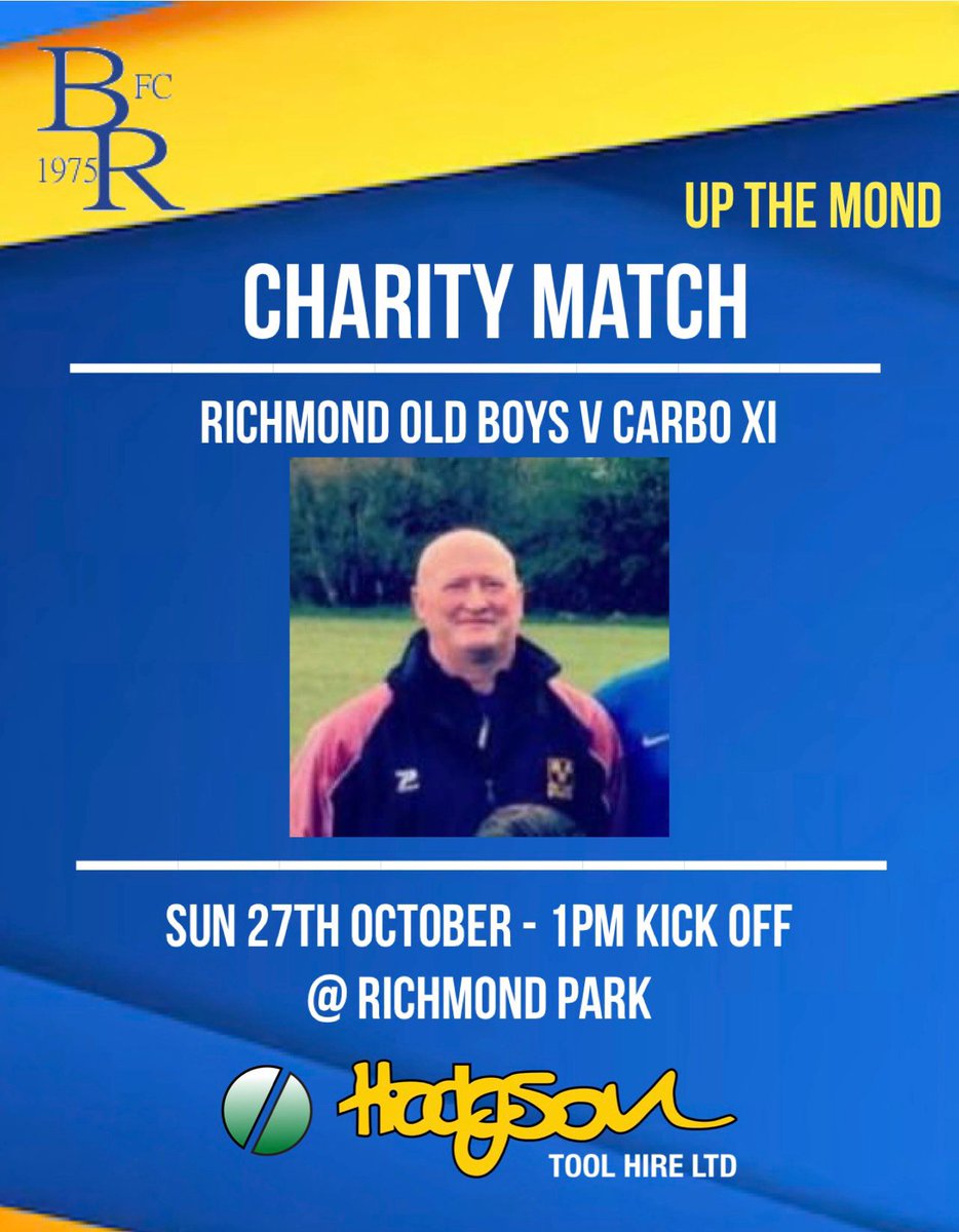 BRFC_1975's tweet photo. 🚨 🚨 CHARITY FOOTBALL MATCH 🚨🚨
A Richmond Old Boys will take on a Dave Carberry Old boys team at Richmond Park this Sunday

All in aid of cancer research. 

Come down to see some 'legends' think they've still got it.

https://t.co/DcnlGnPo8g https://t.co/TeeWeyweP3
