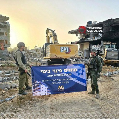 pawelwargan's tweet photo. Colonialism and capitalism are inseparable. The instruments of the former enable the latter — clearing the land and exterminating its defenders to establish the conditions for accumulation, extraction, and ownership. It is no accident that the Zionist are already parading advertisements for the hellhole they want to build on the bones of the Palestinian people.