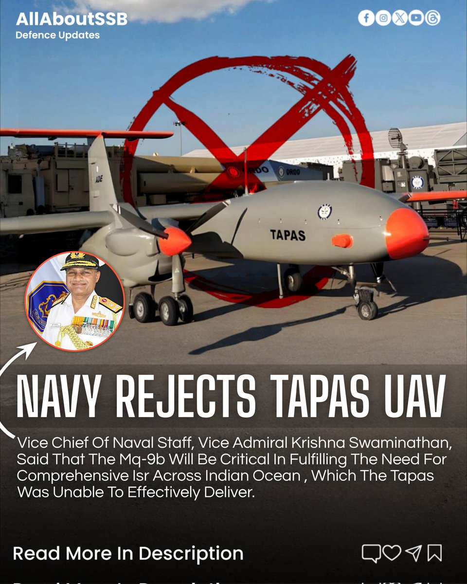 AllAboutSSB's tweet photo. @indiannavy Rejects Tapas UAV Says Tapas isn't that Capable Yet To Effectively Fulfill Their Needs Across the IOR , So They Chose MQ-9B Reapers

#Jin
#indiannavy

Click To Read More :
https://t.co/04uy4GsuOh https://t.co/zb2tg9JKsV