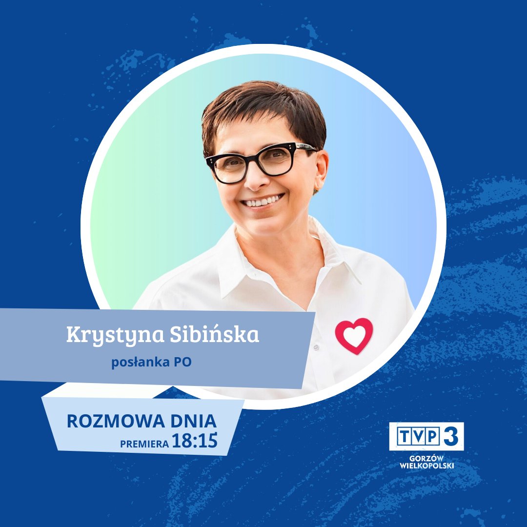Dziś w #RozmowieDnia gościem będzie posłanka @Platforma_org  - Krystyna Sibińska <a href="/sibinska/">Krystyna Sibińska</a> 

Premiera już o 18:15 na antenie <a href="/TVP3gorzow/">TVP3 Gorzów Wlkp.</a> 📺

#TVP3Gorzów #PosłankaPO #PlatformaObywatelska #RozmowaDnia #Gorzów #Lubuskie