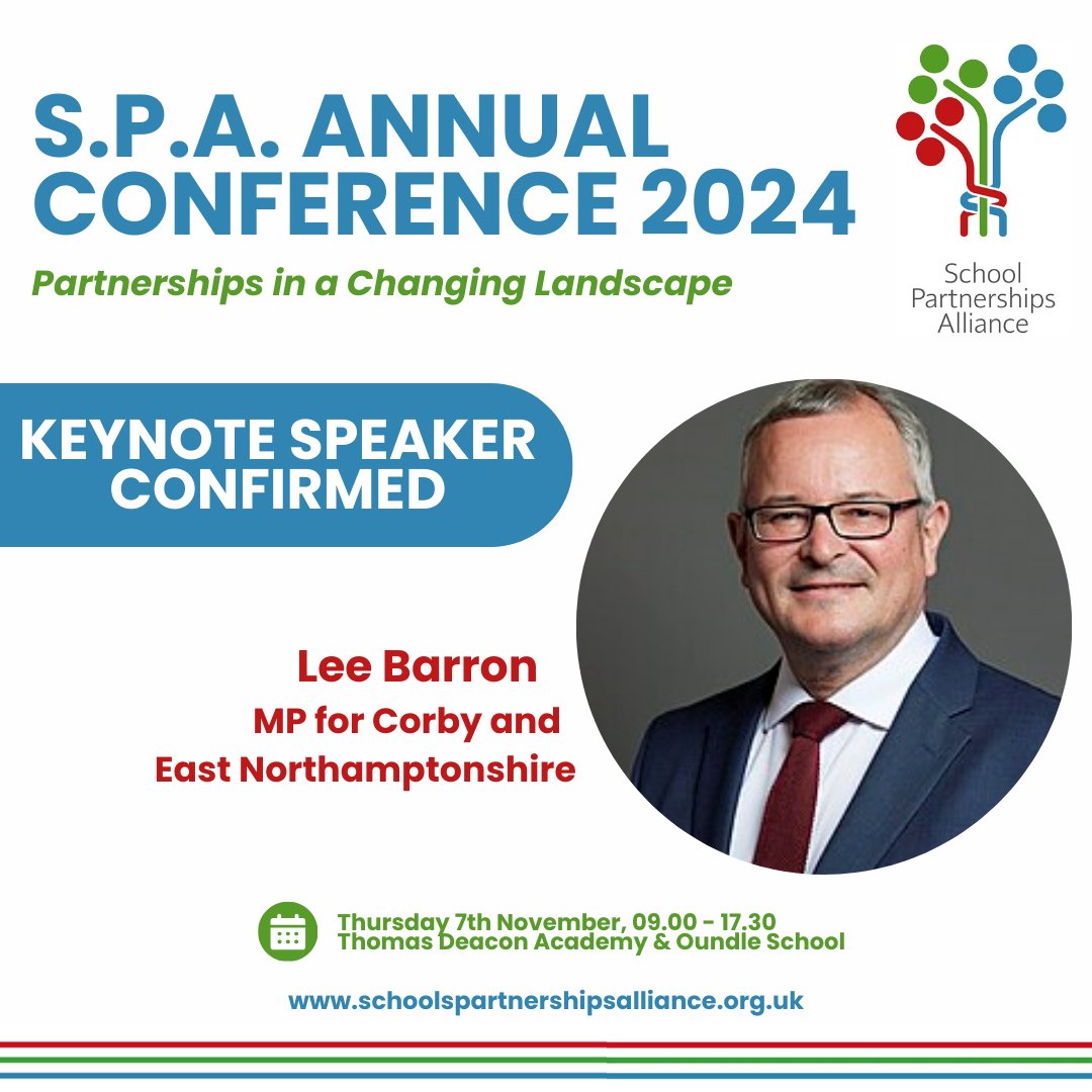 We are delighted to welcome Labour MP Lee Barron to deliver a keynote address at #SPAconference2024
Come and join us! Sign up at events@schoolpartnershipsalliance.org.uk
#PowerofPartnerships #StrongerTogether