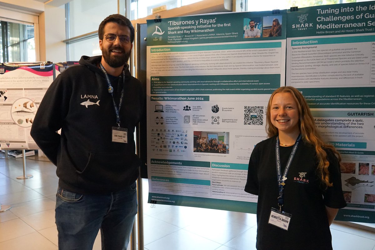 Grateful to present my work at #EEA2024! Bridging the knowledge-action gap in shark conservation; addressing identification challenges in Mediterranean guitarfish populations; and presenting the results from the first ever Wikimarathon for sharks and rays in Spanish 🦈