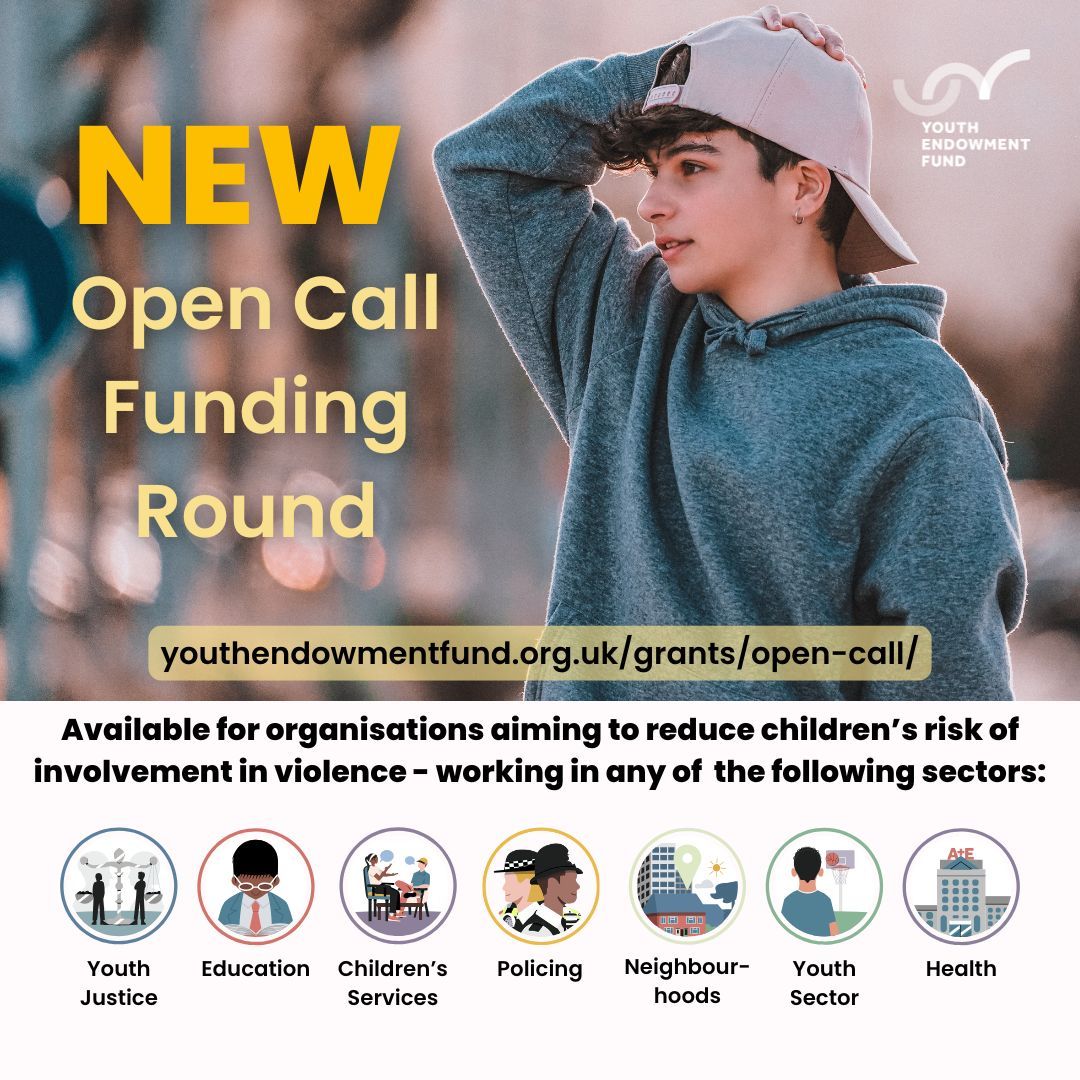 🚨NEW Funding! 🚨 

We have a new Open Call now available for organisations working to reduce young people's  involvement in violence, and have the potential to undergo rigorous evaluation. 

If your project supports young people aged 10-18 and fits within one of our seven key