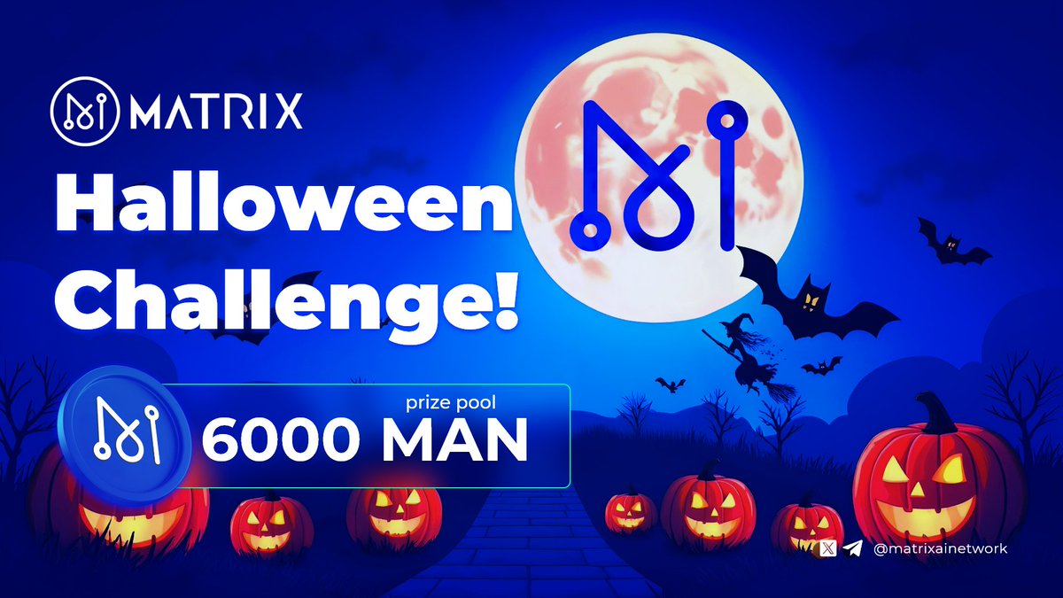 MatrixAINetwork's tweet photo. 🧙🏻‍♀️Halloween Countdown, Trick or Treat!!🍬 

Join Matrix Halloween Challenge🎃 

💎 6000 $MAN Prize Pool!
🏆 5 Lucky Winners!

🎃Follow  @MatrixAINetwork 
🎃Join       https://t.co/OB7LPnlkbu
🎃Like & Retweet
🎃Create a Matrix-themed Halloween character (can use AI if you like!)
🎃Post your art on X with #MatrixAIHalloween & $MAN hashtags 
🎃Tag 3 frens

🕒Duration: Until Oct 31, 24:00 (HKT)

Let's go!  🏃‍♂️💨 

👻 Don’t miss out on this opportunity—join in the fun! Happy Halloween!