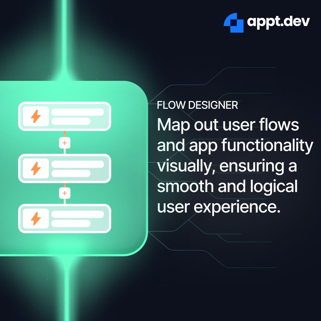 ApptDev's tweet image. 💡Simplify app development with appt.dev Flow Designer.
Visually map user flows for a seamless experience and streamline your process from concept to execution.
Enhance your app's user journey today!
#FlowDesigner #LowCode #AppDevelopment #ApptDev