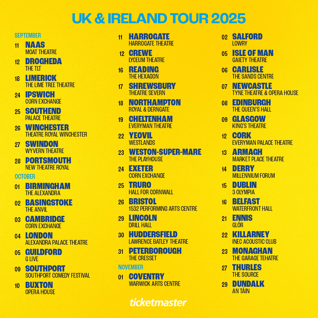 Ardal O'Hanlon "Not Himself'- 2025 UK and Ireland tour

'The itch is back! I can't put it off any longer. The joy and excitement of live touring. The venting opportunities.'

Ticketmaster Pre-sale 30th October 10am 
General on-sale 31st October 10am
🎟️mickperrin.com/tours/ardal-oh…