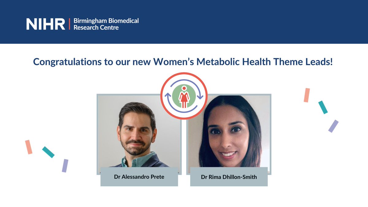 BirminghamBRC's tweet photo. We're thrilled to announce that Dr @AlePreteUoB and Dr @RimaDSmith have been appointed as the new Leads for our Women's Metabolic Health research theme 🎊

Taking over from Prof @thangaratinam, they will drive our research to improve the health of women.

https://t.co/5CM8yVJVE8 https://t.co/otsL9TO88x