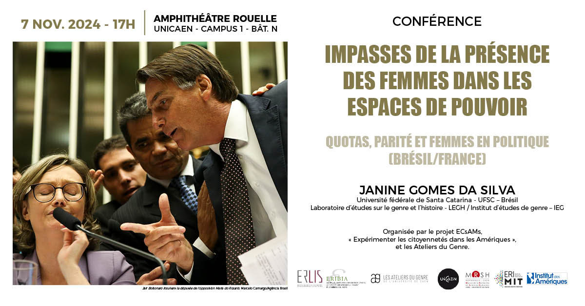 #Conférence | "Impasses de la présence des femmes dans les espaces de pouvoir : quotas, parité et femmes en politique (Brésil/France)" par Janine Gomes da Silva - Le 7/11 à 17h bit.ly/3Ynu2Bb