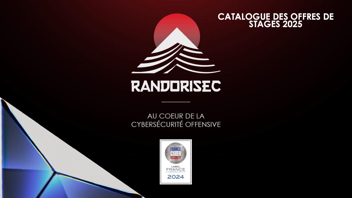 RandoriSec's tweet image. [🚨 Offres de Stage 2025 🚨]

Nous sommes à la recherche des nouvelles étoiles montantes de la sécurité ! ✨

Consultez et partagez notre catalogue des offres de stage 2025 🚀

Nous sommes à la recherche de plusieurs profils pour rejoindre l&apos;équipe !