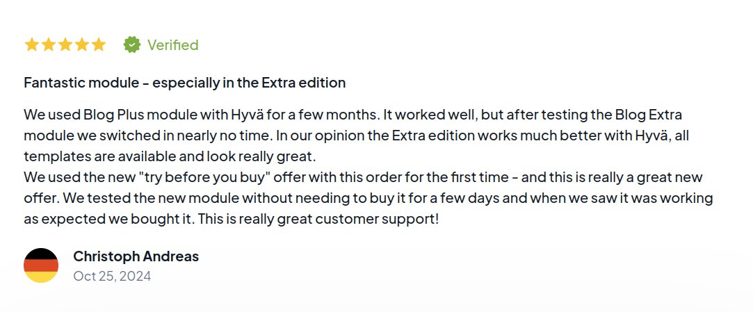 magento2fan's tweet image. The reviews of our happy customers speak for themself. Read more reviews for our Magento 2 Blog extension bit.ly/3ULvz31
#Magento2Extension #magento2 #magento2blog #magefanblog