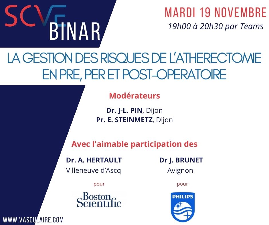 SCVE_fr's tweet image. SCVEbinar#3 : La gestion des risques de l'athérectomie en pré, per et post opératoire.
Mardi 19 novembre à 19h00 via Teams
Lien de connexion : teams.microsoft.com/l/meetup-join/…