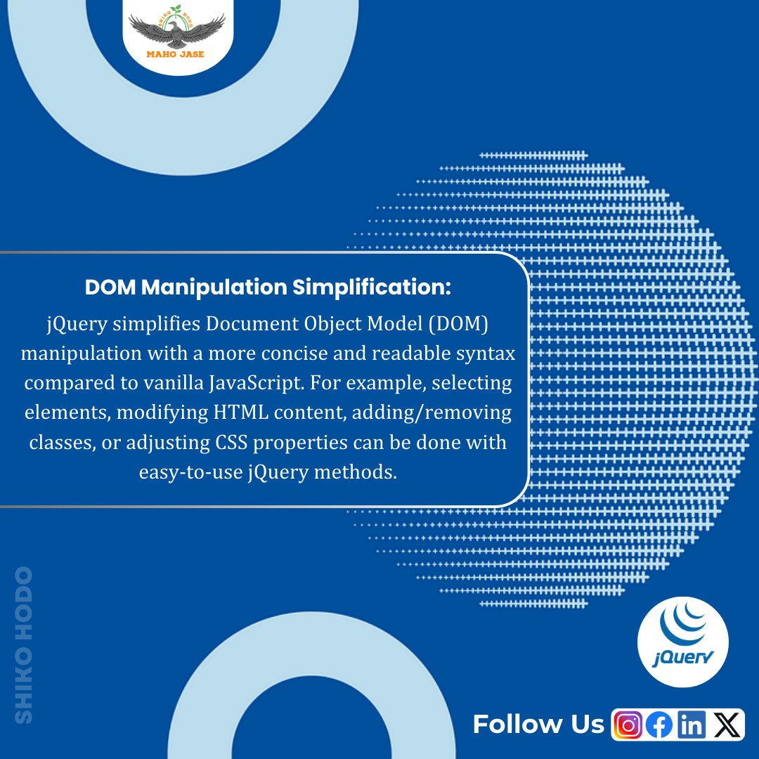mahojase's tweet image. Tech Imbibing: Day 667
.
.
.
#jQuery #Javascript #domManipulation #WebDevelopment #CodingSimplified #Syntax #JavaScriptTips #vanillajavascript #HTMLCSSJavaScript #CodingMadeEasy
