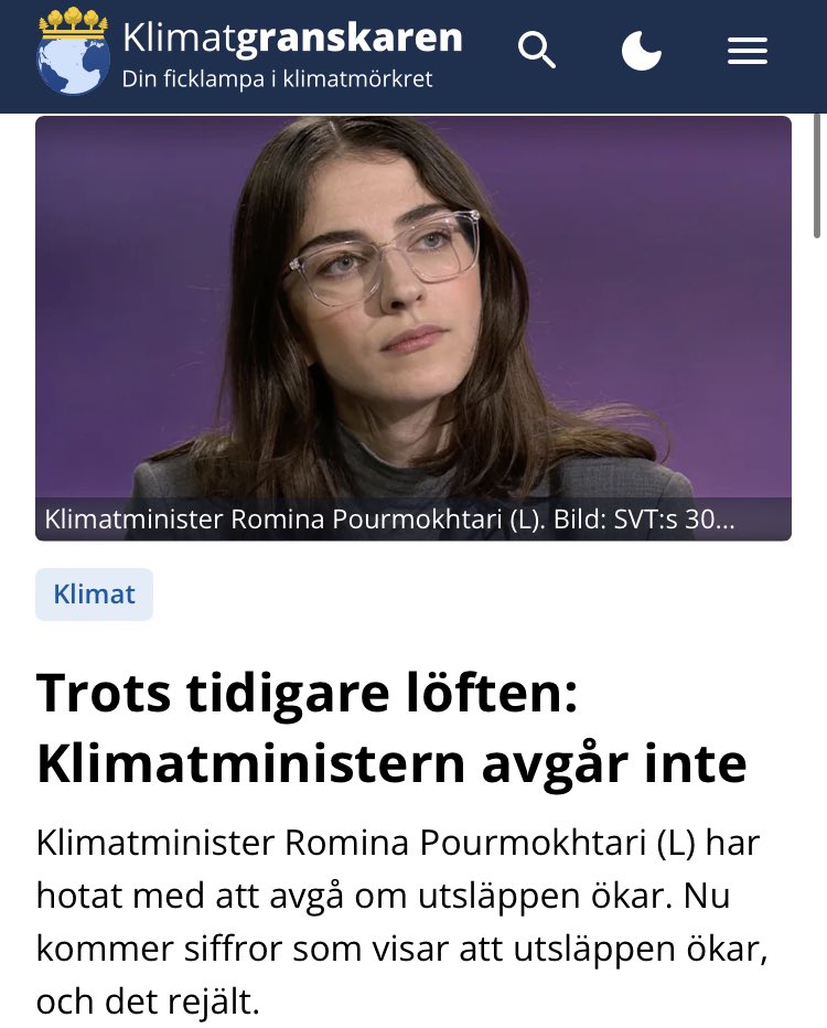 I en intervju med tidningen Dagens ETC menar Pourmokhtari att Sverige driver en politik som tar oss närmare klimatmålen, trots att siffror nu visar svart på vitt att utsläppen ökar och det rejält.