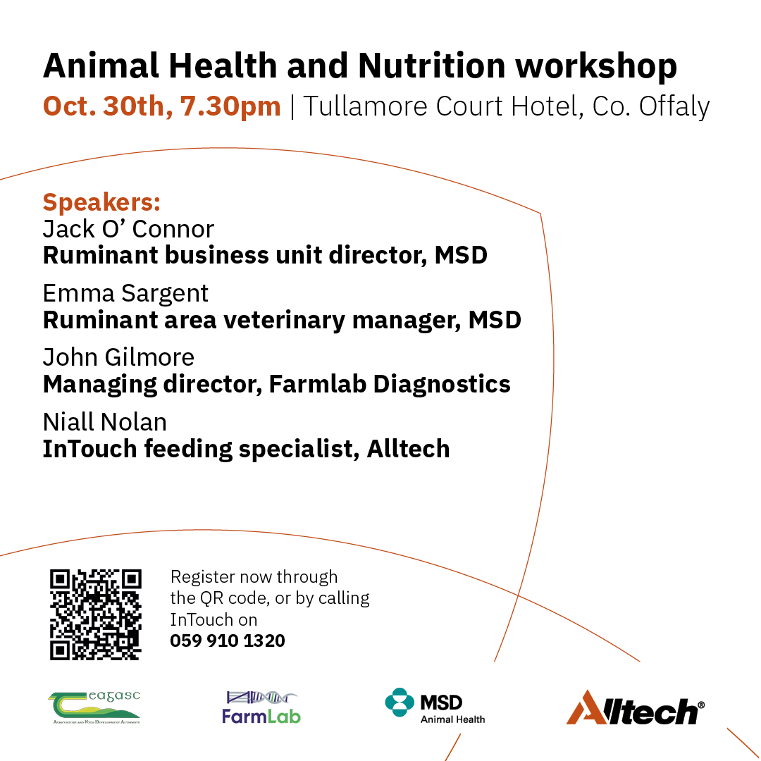 Join us on Wednesday, October 30th, for the first in a series of Animal Health and Nutrition workshops!

Register now through the link below or call the InTouch office on 059 910 1320🐄
share.hsforms.com/1MXH1XtR1S_-HU…