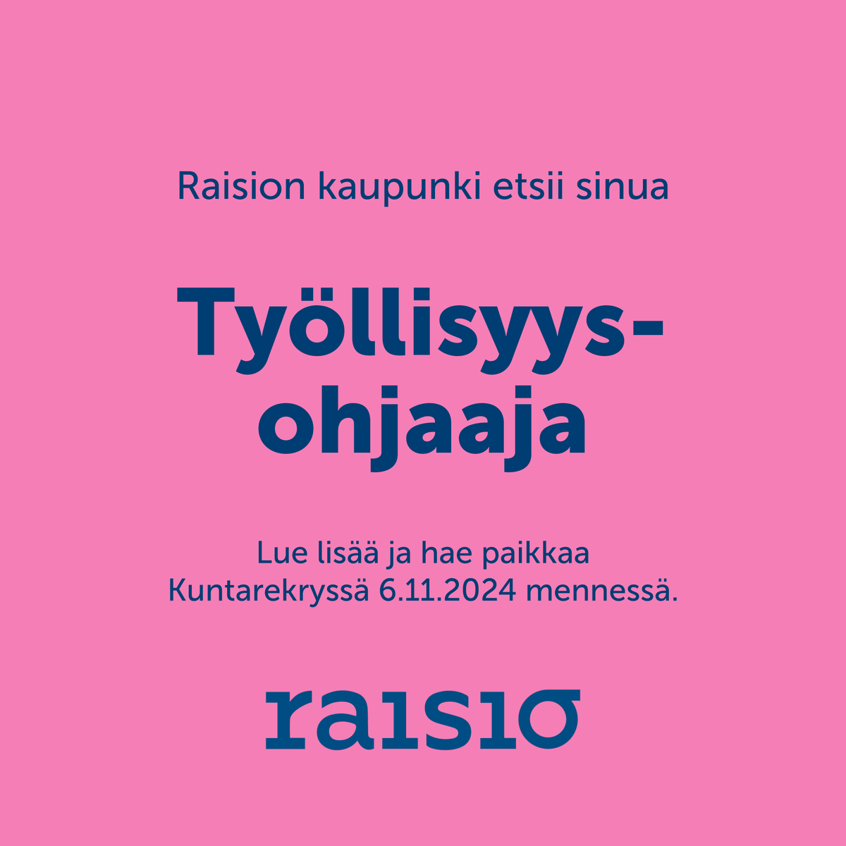 Raision kaupunki hakee yritys- ja työllisyyskoordinaattoria sekä kahta työllisyysohjaajaa 1.1.2025 alkaen. Tule mukaan tekemään muutosta! 🌟
#raisio #kuntarekry
kuntarekry.fi/fi/tyonantajat…