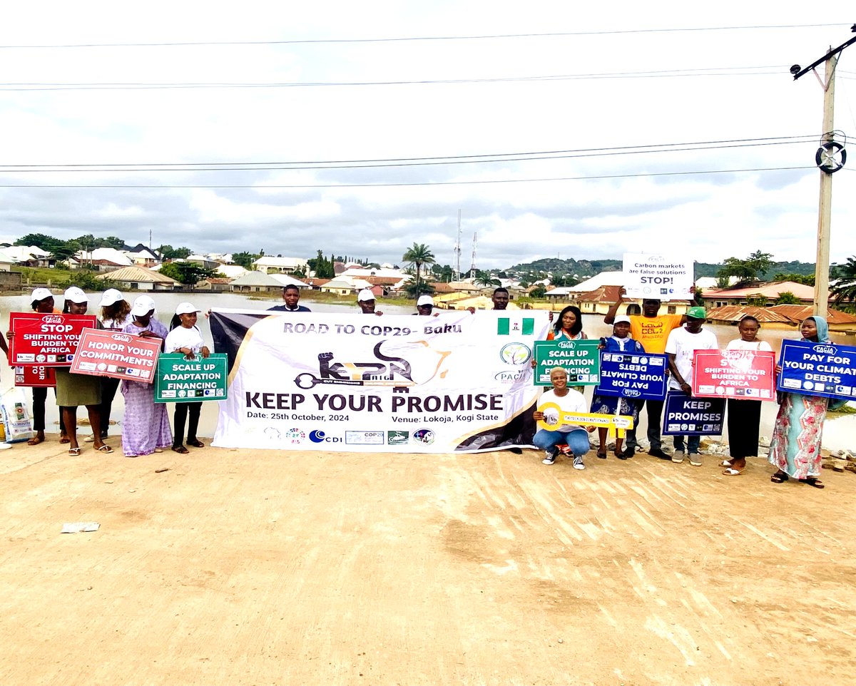 CSDevNet1's tweet photo. Happening Now in Lokoja, Kogi State, Nigeria:
#RoadToCOP29 - Keep Your Promise Campaign Communities are raising their voices for #ClimateJustice.🌍🌿

Africa contributes the least to emissions but suffers the most from climate chaos. We demand fair #Climate finance for adaptation https://t.co/BZgfnc2r16