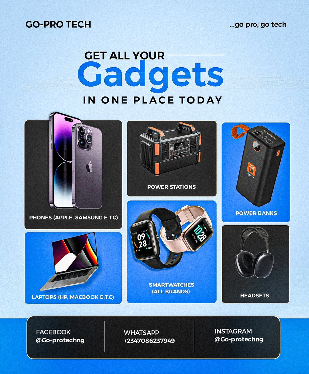 Olabanjo026's tweet photo. Flyer for a Gadget Store
What do you think about this flyer ?
#alphsq
#alphsqc https://t.co/WLkju0YaNo