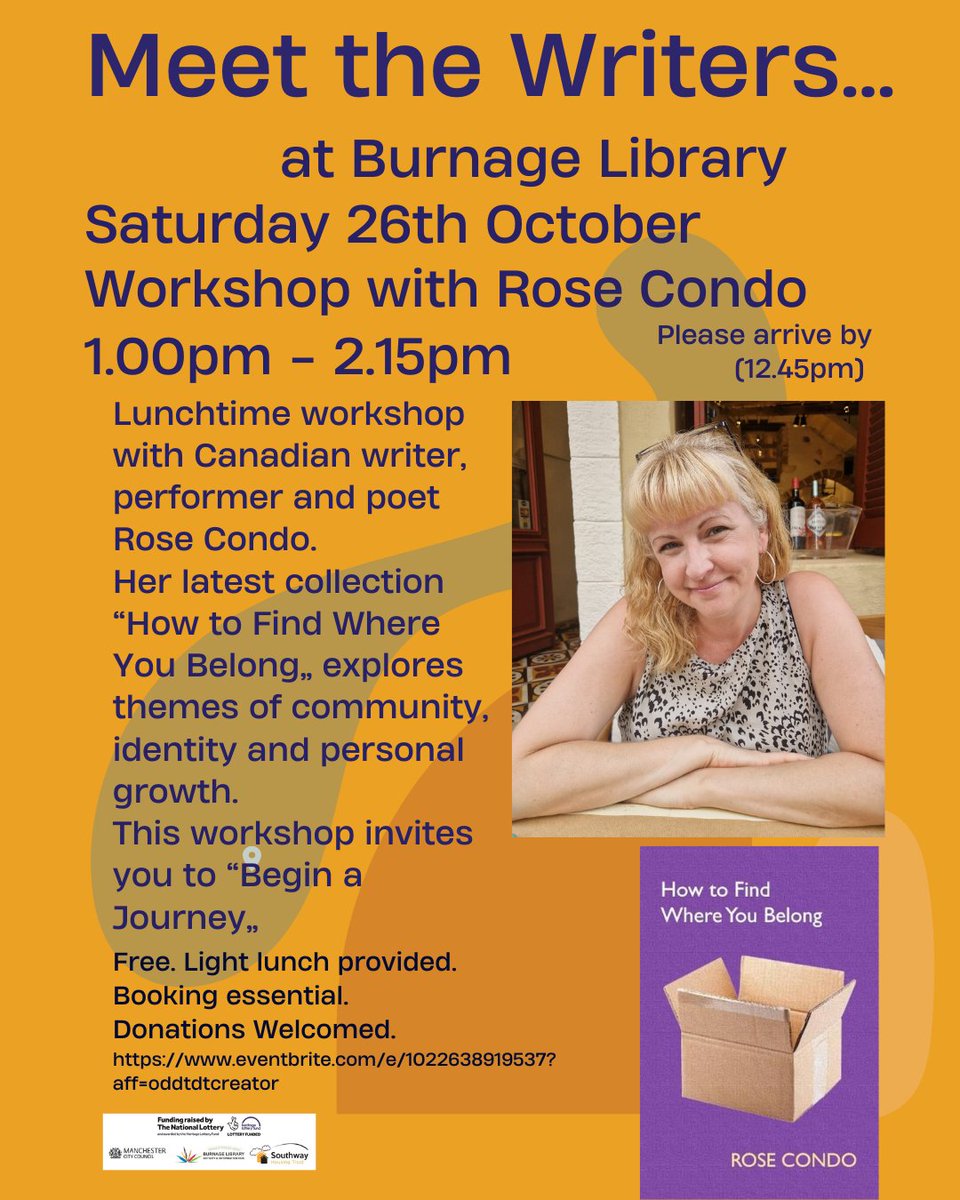 Burnage Library (@burnagelibrary) on Twitter photo Come along and begin a writing journey at our lunchtime workshop with writer, performer and poet Rose Condo. FREE. Tickets here: eventbrite.com/e/meet-the-wri… <a href="/MancLibraries/">Manchester Libraries</a> <a href="/MCCBurnage/">MCC Burnage</a> Come along and begin a writing journey at our lunchtime workshop with writer, performer and poet Rose Condo. FREE. Tickets here: eventbrite.com/e/meet-the-wri… <a href="/MancLibraries/">Manchester Libraries</a> <a href="/MCCBurnage/">MCC Burnage</a>