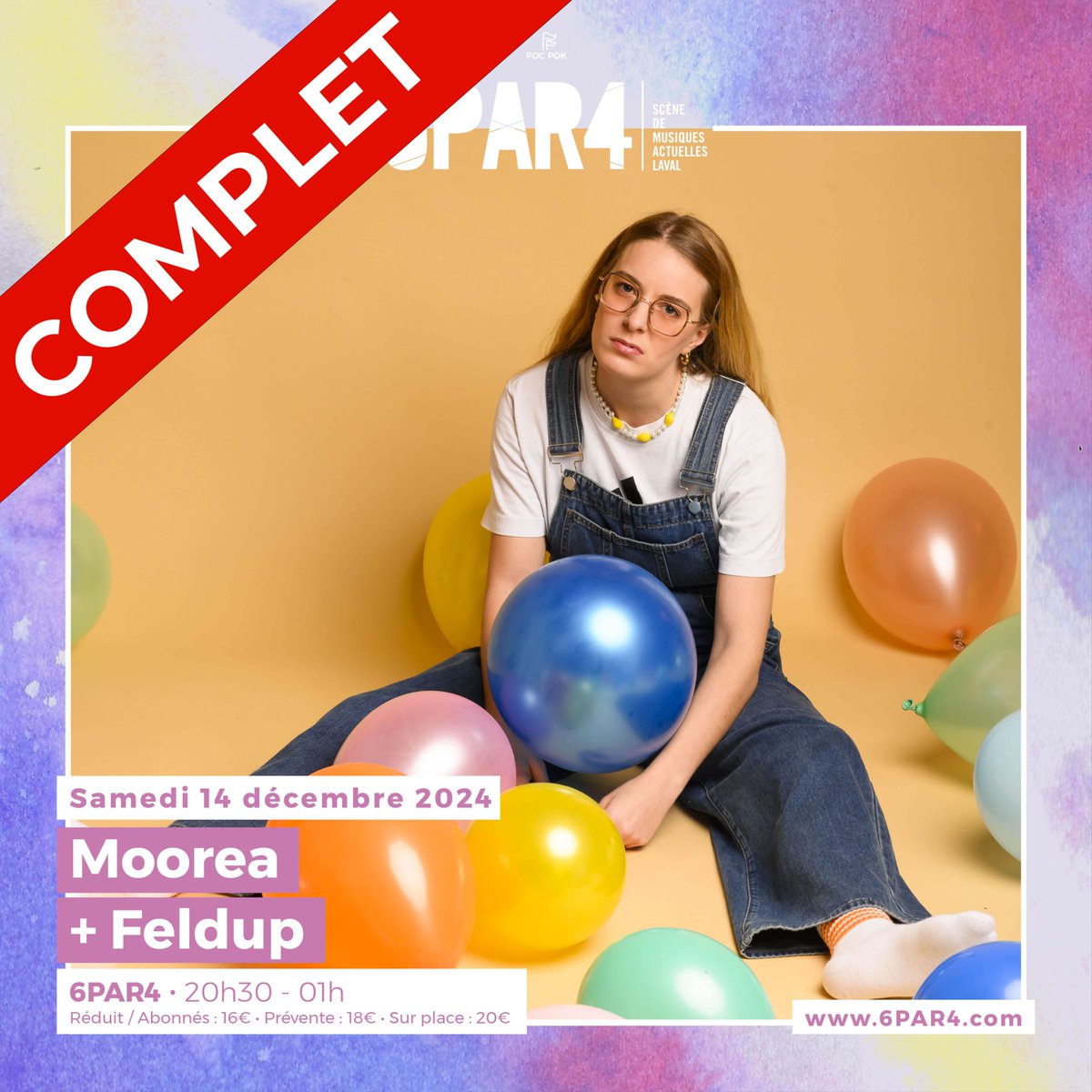 #𝗖𝗢𝗠𝗣𝗟𝗘𝗧

📅 Samedi 14 décembre 2024
📍 6PAR4
🕐 20h30 - 01h
➜ <a href="/Feldup_official/">Feldup</a> + Moorea
🎫 Bourse aux billets : bit.ly/40jT9Y3