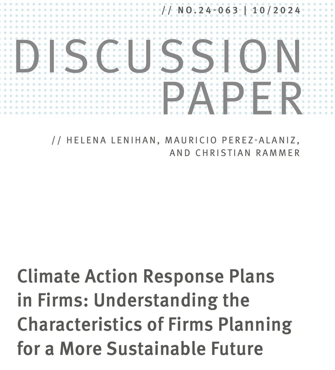 Helena Lenihan (@helenalenihan) on Twitter photo Great to see our <a href="/zew_en/">ZEW_en</a> Discussion paper out: We unravel the characteristics of firms developing Climate Action Response Plans. Joint work with <a href="/PerezAlaniz/">gustavo alaniz perez</a> and Christian Rammer <a href="/Economics_UL/">Economics Department UL</a> <a href="/BusinessATUL/">Business at UL</a> <a href="/UL_Research/">UL Research</a> <a href="/Researchirel/">Research Ireland</a> dx.doi.org/10.2139/ssrn.4… Great to see our <a href="/zew_en/">ZEW_en</a> Discussion paper out: We unravel the characteristics of firms developing Climate Action Response Plans. Joint work with <a href="/PerezAlaniz/">gustavo alaniz perez</a> and Christian Rammer <a href="/Economics_UL/">Economics Department UL</a> <a href="/BusinessATUL/">Business at UL</a> <a href="/UL_Research/">UL Research</a> <a href="/Researchirel/">Research Ireland</a> dx.doi.org/10.2139/ssrn.4…