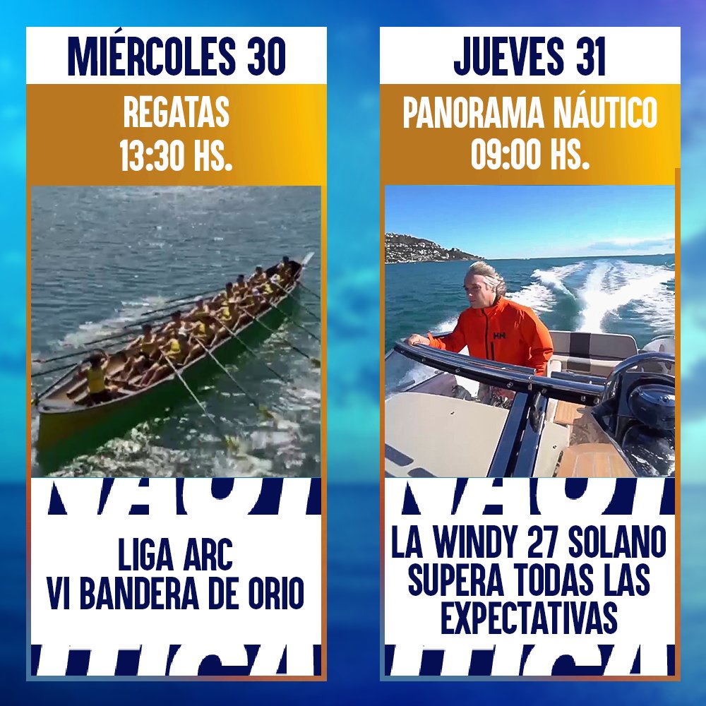 NauticaTV_'s tweet photo. LOS DESTACADOS DE NÁUTICA TV ✔️ 

▶ ¡La próxima semana en Náutica TV probamos una de nuestras Windy favoritas en @NauticaPanorama, disfrutamos con el Optimist Trophy 2024 en @PanoramaSports_, nos ponemos al día del XI Congreso Náutico en FONDEANDO y mucho más! ⛵ https://t.co/Tea9z2PqKt