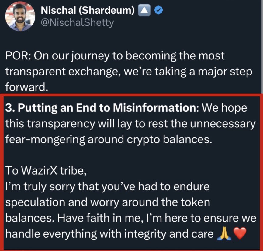 cryptoady's tweet photo. Bro literally lied about surplus, forcefully continue to hold 34% of post hack INR deposit. 

Forcefully took out 100 crore of user funds in name of expense.

Secretly transferred $127 Million of user funds to global exchanges without informing the users. 

Then has the audacity to act as a victim and come up with tweets like this. 

Kya banda hai yaar yeh 😅🙏