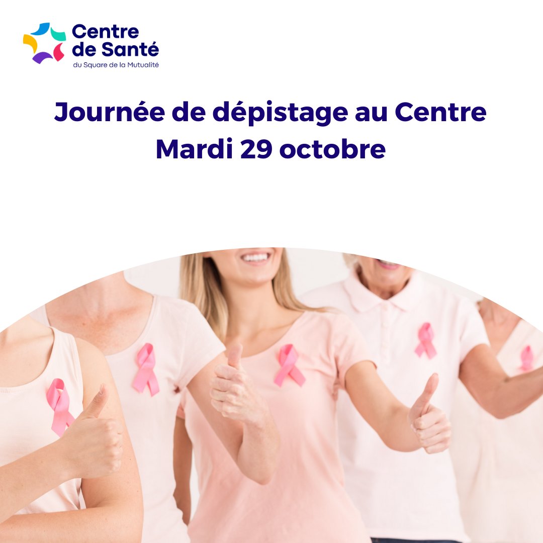 Pour #OctobreRose 🎗
Venez vous faire dépister Mardi 29 octobre de 9h30 à 16h30 !
➡Le Centre de Santé et ses partenaires vous proposent un stand de dépistage du cancer du sein et d‘informations ainsi qu'une formation à l’autopalpation.