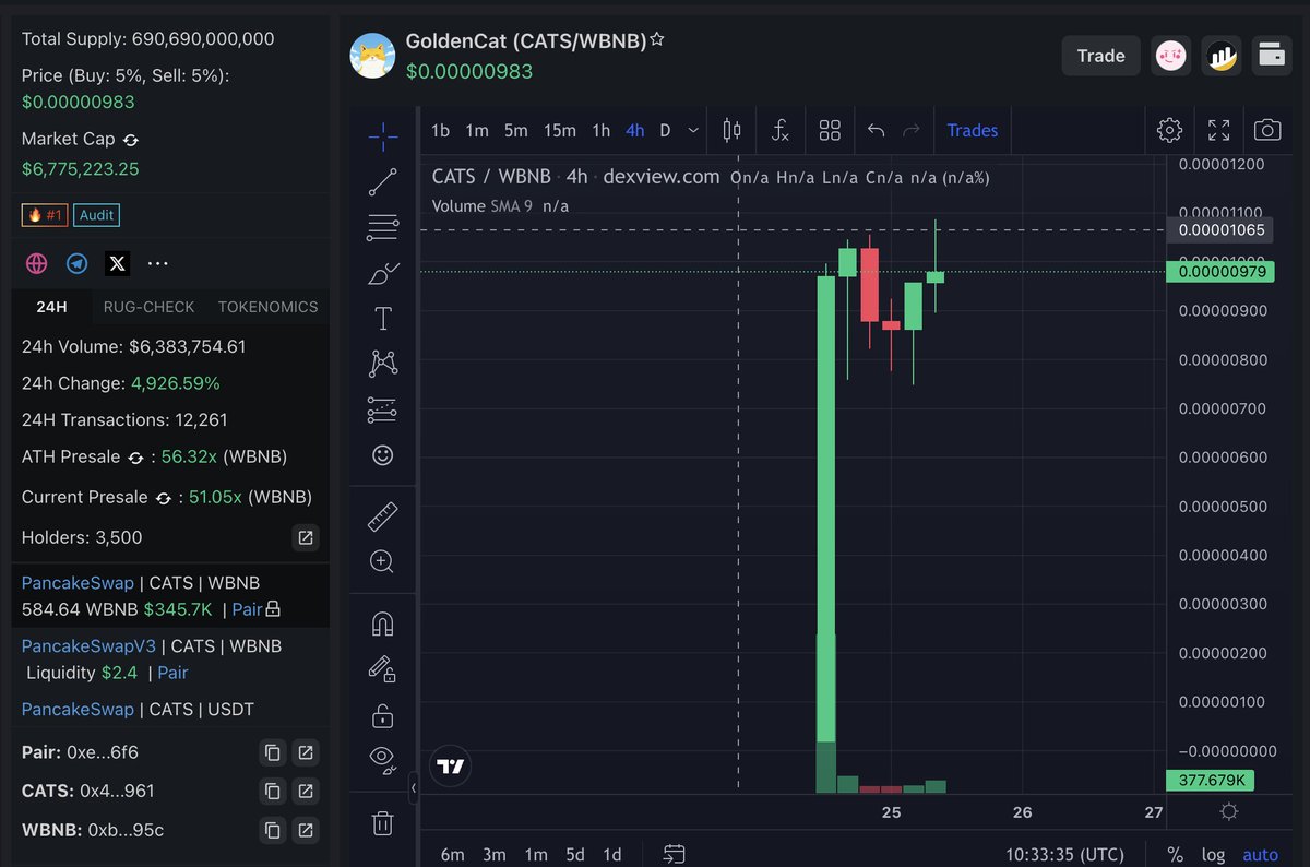 OriontheSeer's tweet photo. $CATS， trust and keep going, pushing it to Binance, mc 6m, 
A wl ＝ 20BNB！！🔥📷
Dexview: https://t.co/16QrmdA474
@GoldenCatMeme https://t.co/kQV2ExlTB4