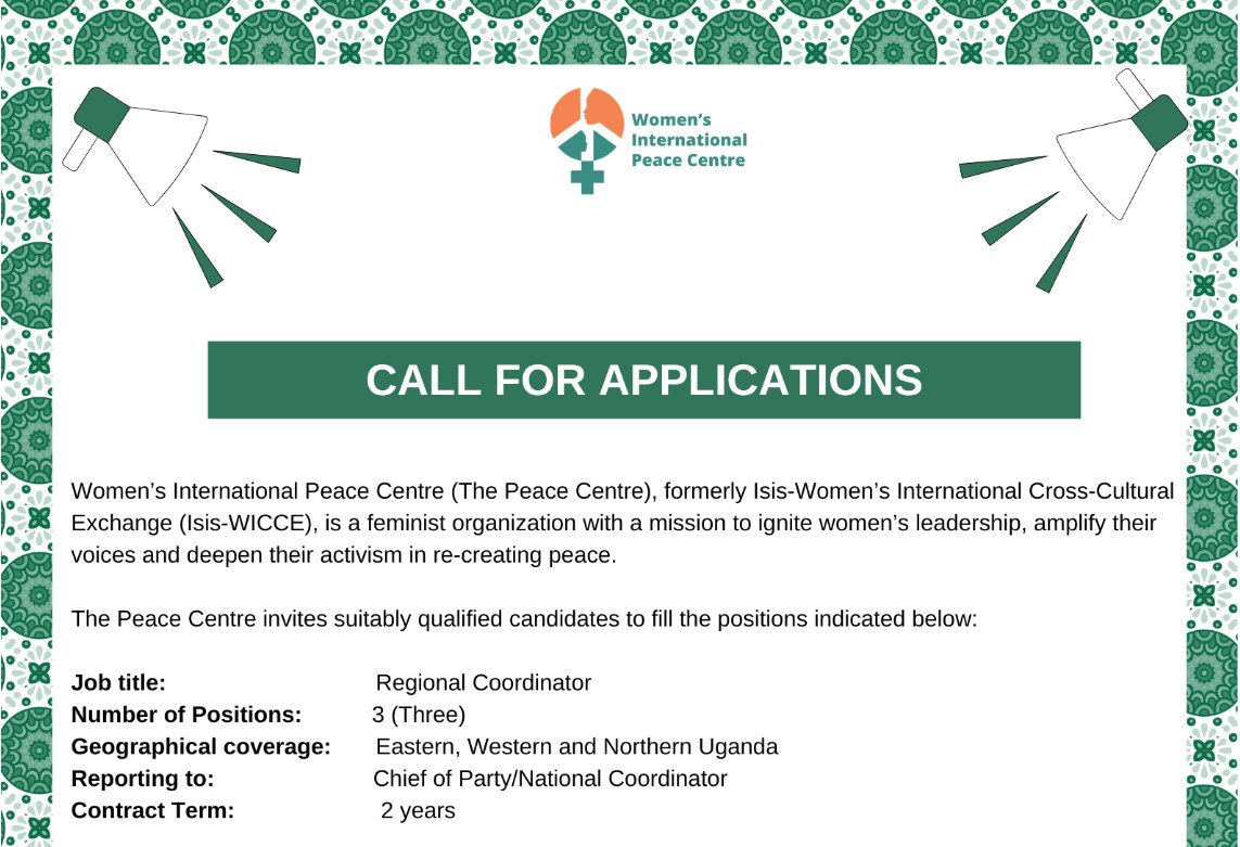 📢𝐄𝐱𝐜𝐢𝐭𝐢𝐧𝐠 𝐎𝐩𝐩𝐨𝐫𝐭𝐮𝐧𝐢𝐭𝐲!🥁
 We're hiring Regional Coordinators for Eastern, Western &amp; Northern Uganda. 𝐈𝐧𝐭𝐞𝐫𝐞𝐬𝐭𝐞𝐝?

📧 Submit applications to admin@wipc.org by 8th/Nov/2024.
More details :🔗 wipc.org/call-for-appli…

🚀 Please share with your networks!