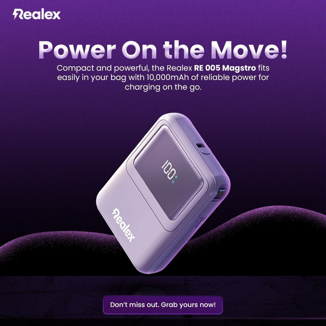 Realex_global's tweet photo. Undoubtedly the best. Introducing Realex Magstro wireless powerbank with 10000mah capacity. 
It supports all mobile phones with wireless charging capabilities. https://t.co/ElxGoIQUrw