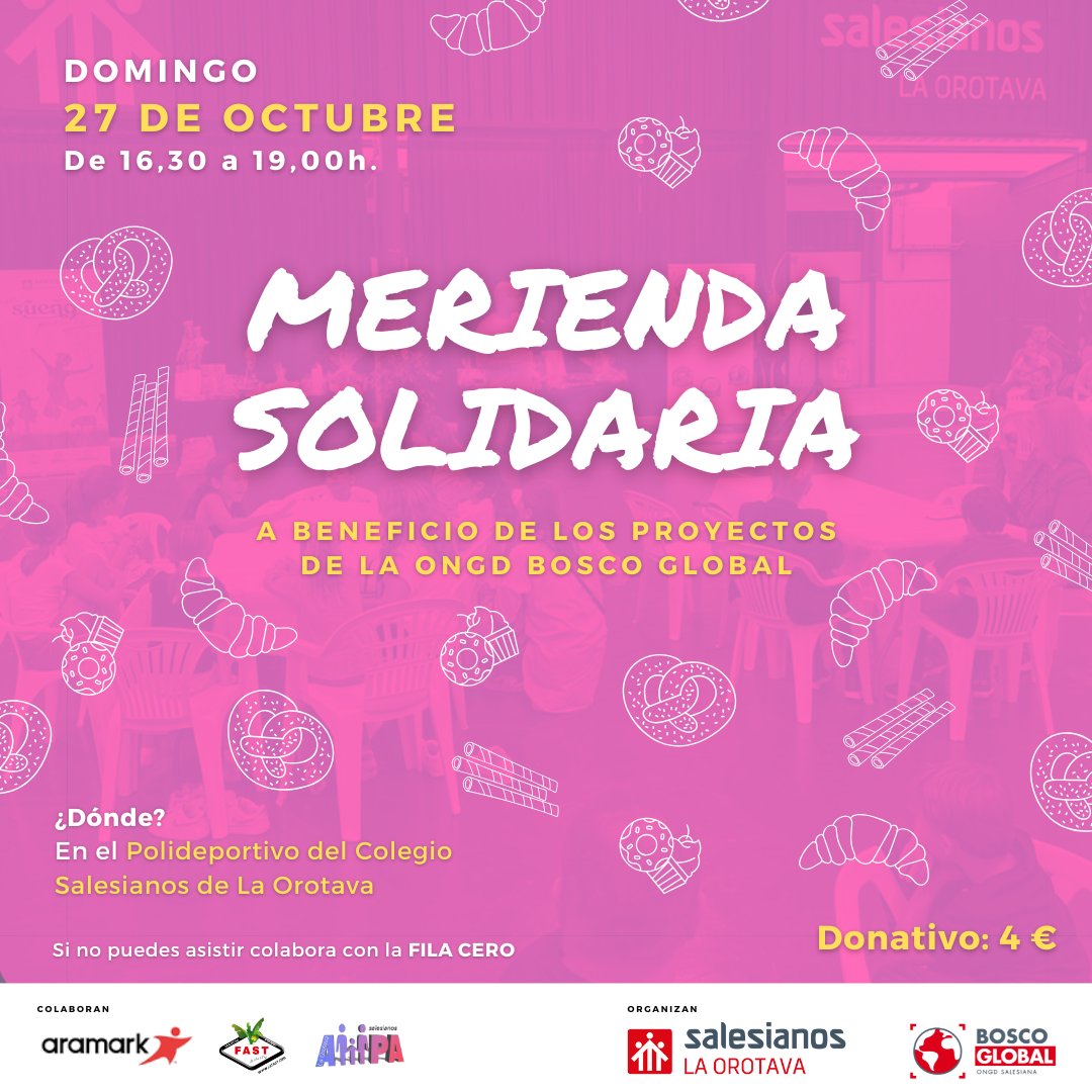 ☕Este domingo la siempre solidaria Casa Salesiana de @salesianoslao organiza, como cada año, su #MeriendaSolidaria 🧁🥐🥨.

😉Anímate a compartir un rato de  convivencia y colaborar con nuestros proyectos de desarrollo. #SomosFuturo
