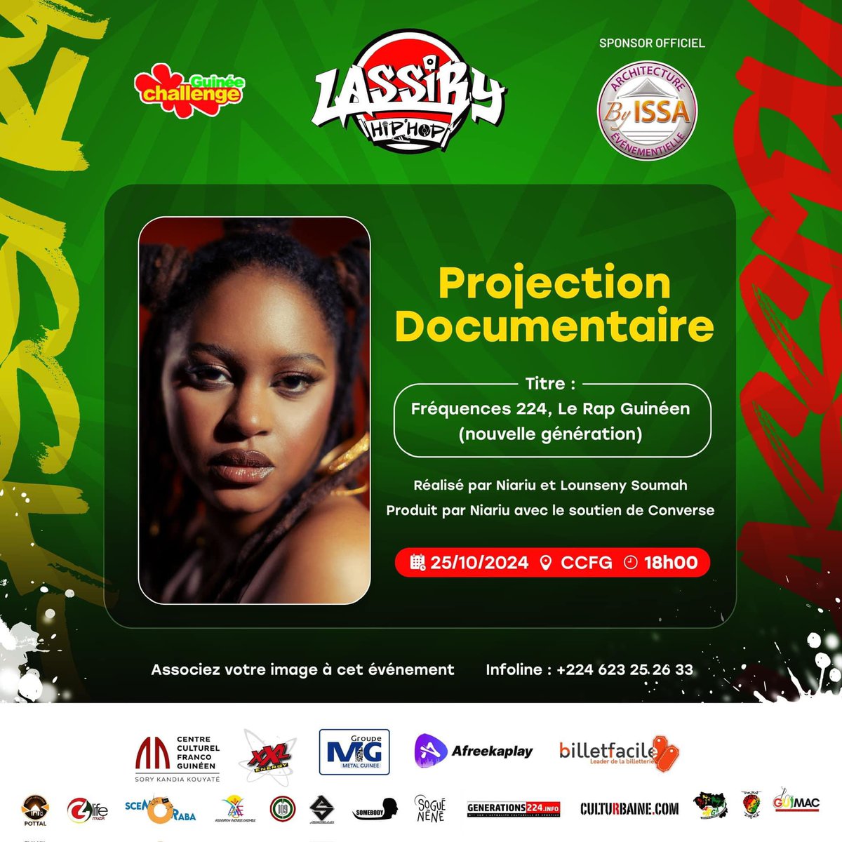 Wo_kaki's tweet photo. Aujourd’hui , nous serons tous en mode 𝐇𝐢𝐩-𝐇𝐨𝐩 𝐑𝐨𝐬𝐞 avec @Wo_kaki ,@ONTHEBRRR @YoungMelo224 et une projection du film documentaire sur la NG 224 de l’artiste guinéenne Niariu, résidant en France.
Lassiry Hip-Hop : un événement qui vous ressemble et vous rassemble. https://t.co/w4Xbor4vvX