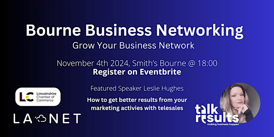 Join the Bourne Business Network for an Evening of Connection &amp; Collaboration!

Date: Monday, 4th November 2024
Time: 6:00 pm - 8:00 pm
Location: Smiths - Bourne, 25 North Street, PE10 9AE

Book here: eventbrite.co.uk/e/bourne-busin…