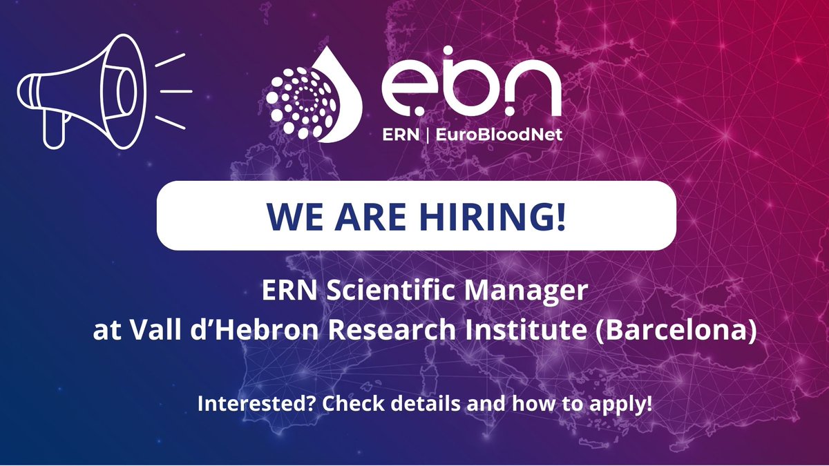 ERN EuroBloodNet (@erneurobloodnet) on Twitter photo 📢 We are hiring!
🔎We are looking for a ERN Scientific Manager based at Childhood cancer and blood disorders group at <a href="/VHIR_/">Vall d'Hebron Institut de Recerca</a> (Barcelona)
👉Interested? Check details and how to apply! jobs.vhir.org/jobs/5115197-e… 📢 We are hiring!
🔎We are looking for a ERN Scientific Manager based at Childhood cancer and blood disorders group at <a href="/VHIR_/">Vall d'Hebron Institut de Recerca</a> (Barcelona)
👉Interested? Check details and how to apply! jobs.vhir.org/jobs/5115197-e…